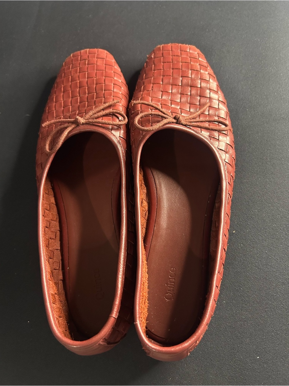 Woven Leather Ballet Flats in Maroon